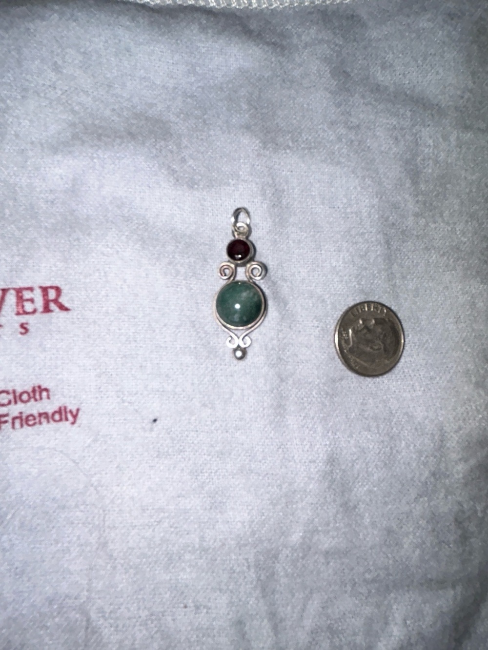 Sterling Silver Green and Deep Red Gemstone Pendant - Picture 5 of 5